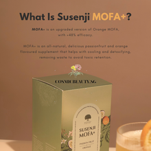 Load image into Gallery viewer, Susenji Mofa+ is a natural, orange-flavored detox beverage. It combines natural fruit fiber and probiotics together with orange powder, psyllium husk. It absorbs excess fluid of edema, strengthens immunity, inhibits fat absorption, increase satiety to help shed extra pounds, improve metabolism. Susenji MOFA+ is the enhanced version of our bestselling detox drink! ... The improved formula includes new ingredients - Passionfruit and Cooltox NPE
