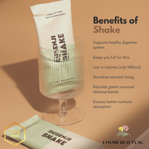 Susenji shake is a dark chocolate flavoured meal replacement shake that helps to nourish our stomach lining. Vegan friendly formula. Susenji Shake - Balanced nutrition, low calories (only 140kcal per serving!) Main Ingredients: Pea protein high in protein & dietary fibre, contains 9 essential amino acids. Susenji Shake (16 sachets x 35g, 140kcal each). Vegan-friendly, No sweetener, No trans fats, made with pure cocoa. Each sachet contains 13g of vegan protein