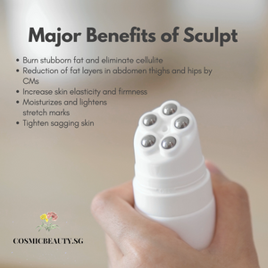Susenji Sculpt is the upgraded version of Susenji Gold Gel  On top of the slimming properties of the previous gel, Susenji Sculpt boasts double the fat-burning effects, and skin moisturising and firming.  It also comes with an 5 medical-grade steel rollerball massage head, eliminating the need for a separate massager or using your hands.