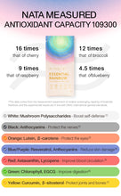 Load image into Gallery viewer, Essential Rainbow is a daily comprehensive superfood powder. With a nutrient-dense formula and a total of 77 nutrients, it&#39;s designed to nourish and support all body systems. We&#39;ve achieved this by including seven unique blends, each with its own distinct benefits. It contains superfood greens plus whole food nutrients from the full spectrum of the rainbow.

Essential Rainbow includes a combination of targeted blends to support immunity and energy, promote a thriving gut microbiome and protect the body from
