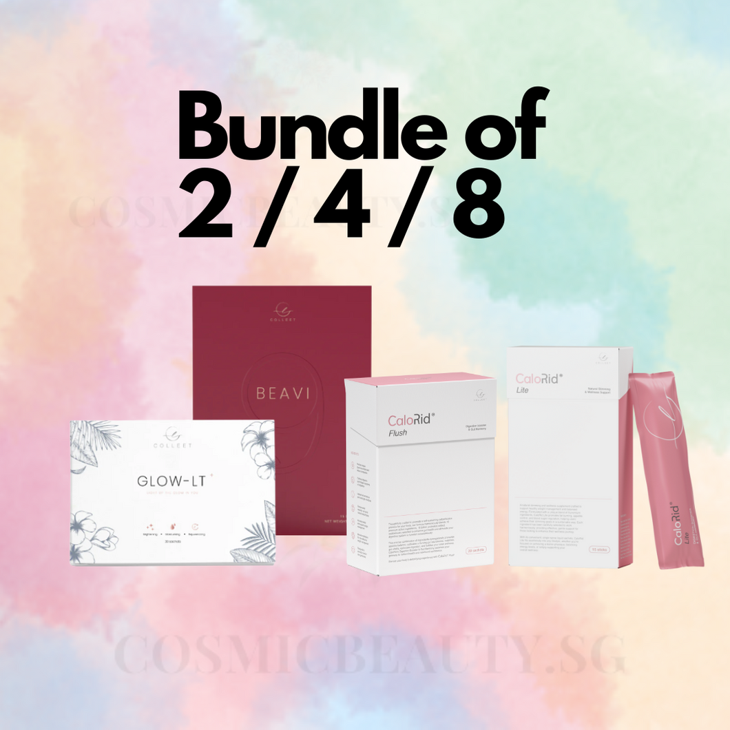 Experience comprehensive wellness support with this exclusive bundle of BEAVI 9, GLOW-LT+, CaloRid Lite and CaloRid Flush. Each formula is crafted with carefully selected ingredients to support vitality, digestion, and inner radiance — all in one convenient set.